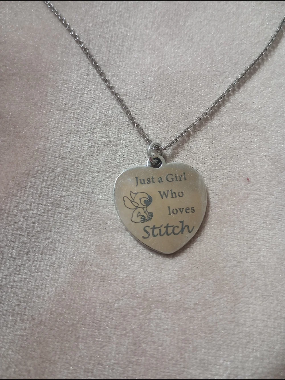Heart-Shaped 'Just a Girl Who Loves Stitch' Necklace - Silver Tone